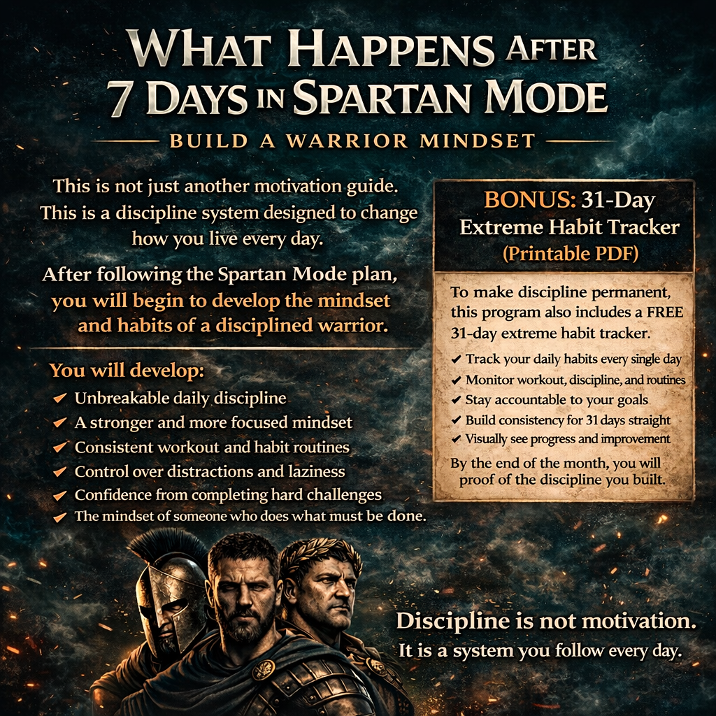 7-Day Spartan Discipline Plan: Build a Warrior Mindset + (Includes FREE 31-Day Habit Tracker)