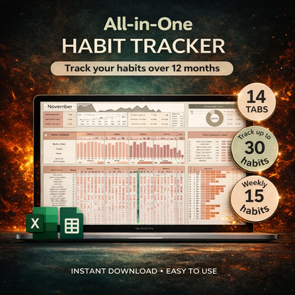 Habit Tracker Spreadsheet Dark Mode Google Sheets Excel Daily Habit Planner Weekly Goal Planner Digital Routine Dashboard