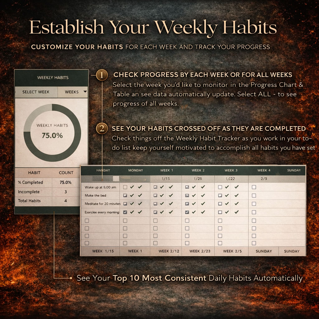 Habit Tracker Spreadsheet Dark Mode Google Sheets Excel Daily Habit Planner Weekly Goal Planner Digital Routine Dashboard
