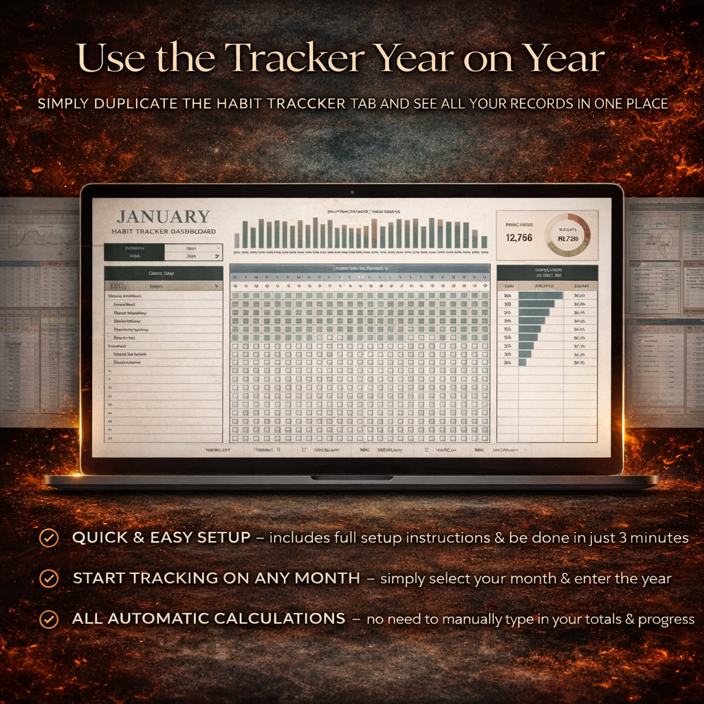 Habit Tracker Spreadsheet Dark Mode Google Sheets Excel Daily Habit Planner Weekly Goal Planner Digital Routine Dashboard